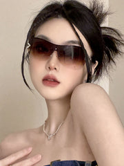 1pc Y2k Vintage Outdoor Rimless Sunglasses With Dual Circle Chain