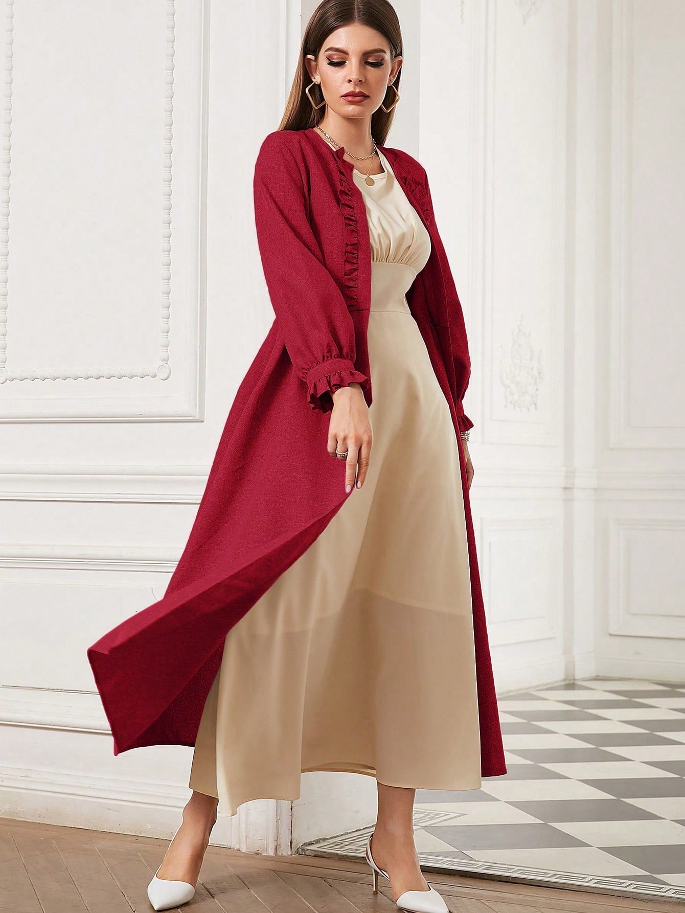 Najma Solid Colored Arabian Abaya With Frilled Hem Design