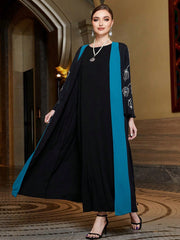 Najma Women's Contrast Trim Flared Sleeve Abaya Dress