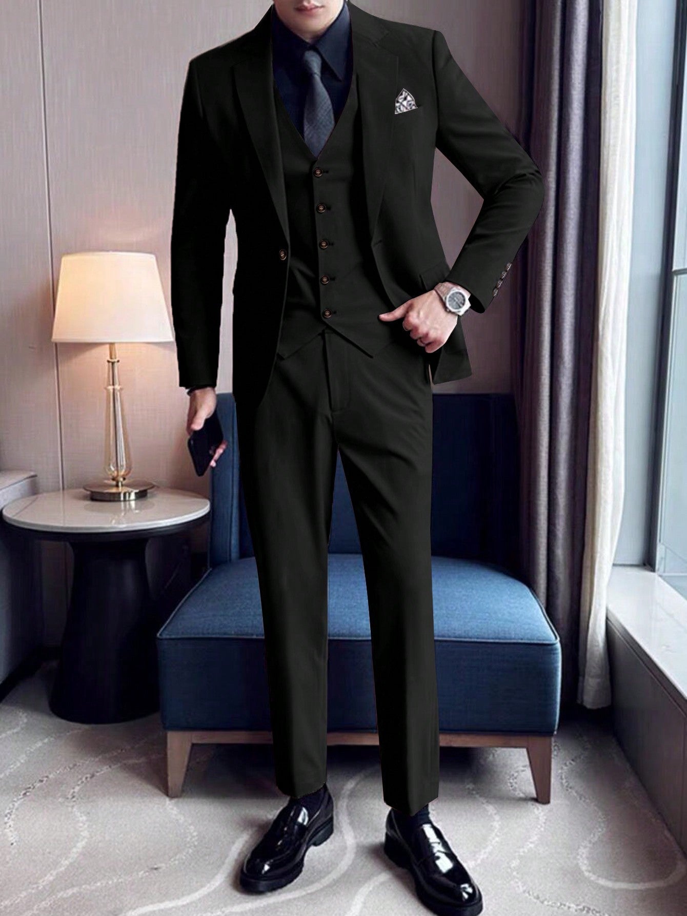 Men's Pure Color One-button Slim Fit Suit Set