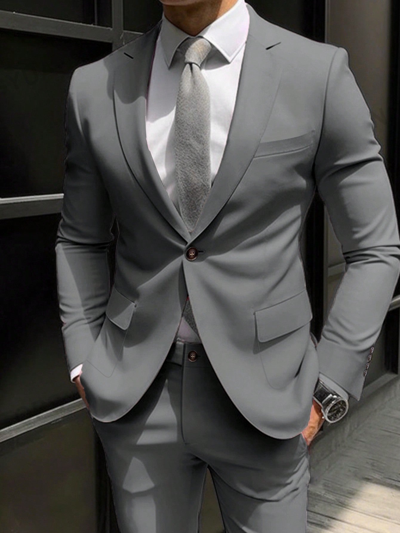 Men's Pure Color One-button Slim Fit Suit Set