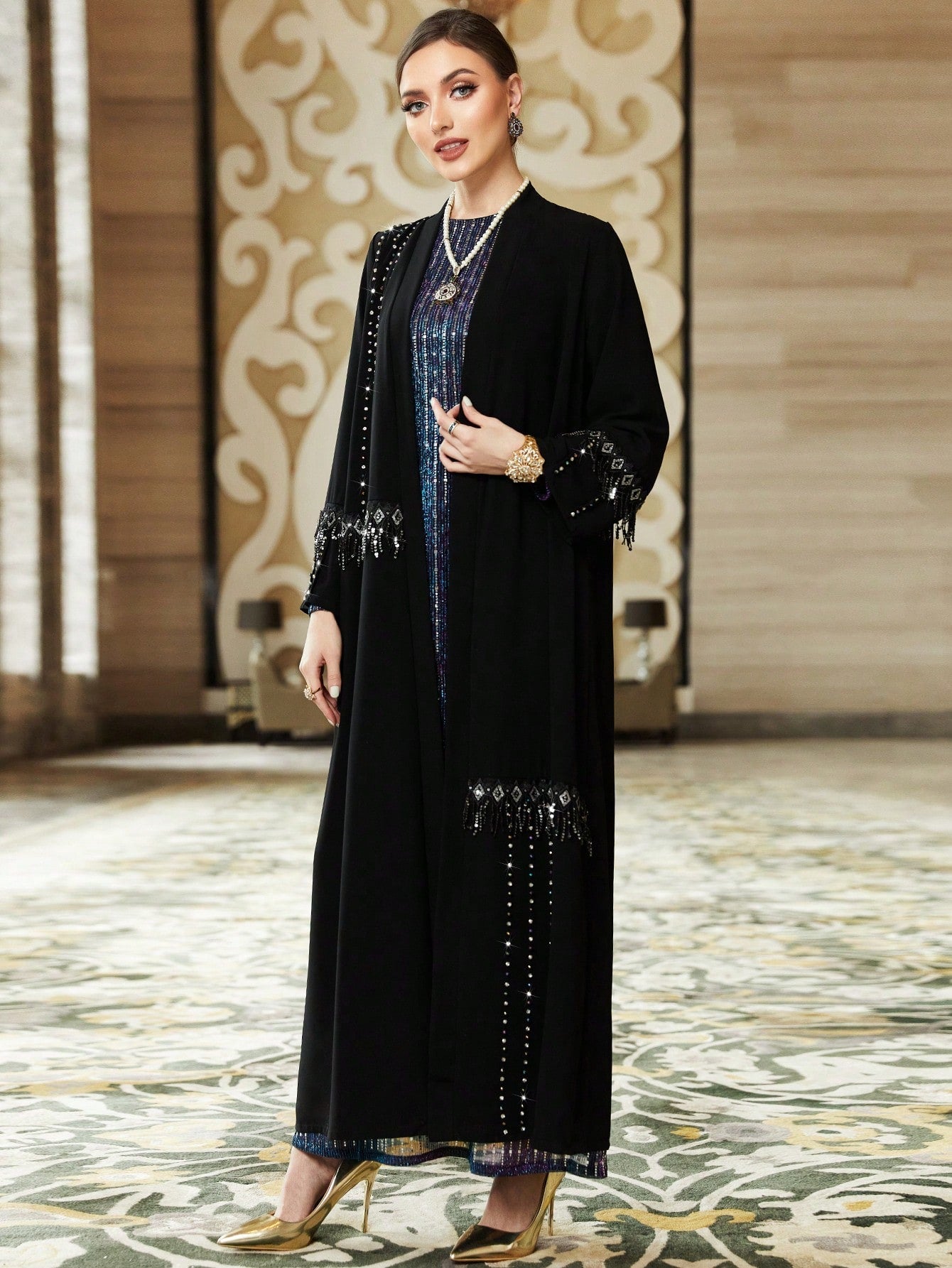 Najma Women's Tassel Trim Sequin Patchwork Dress