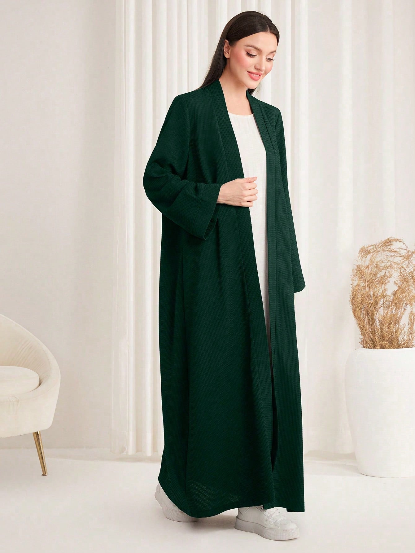Najma Solid Texture Open Front Long Robe