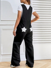 Women'S Solid Color Bib Overalls Jumpsuit With Slanted Pockets