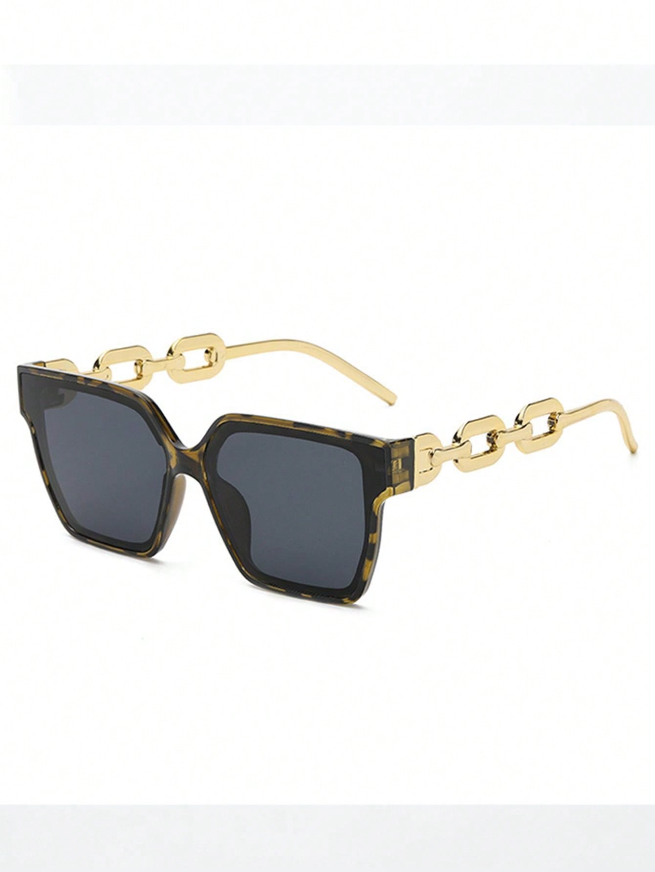 Unisex Vintage Square Frame Stylish Eyeglasses With Chain Decoration - Suitable For Fashionable Travel Street Snap And Runway