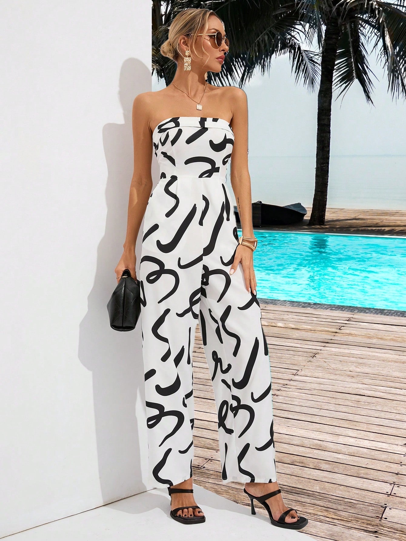 VCAY Women'S Random Printed Jumpsuit With Long Pants