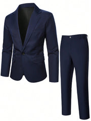 Manfinity Mode Men's Turn-Down Collar Single Breasted Suit Jacket And Suit Pants Set